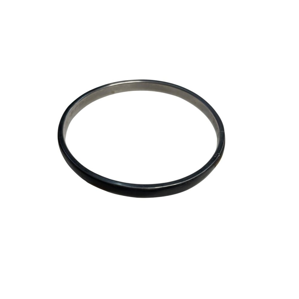 Black & Silver Stainless Steel Bangle Bracelet For Women Sleek Minimalist Design
